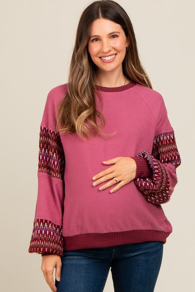 PinkBlush Mauve Knit Contrast Sleeve Maternity Pullover