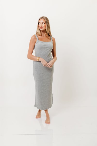 Worth Collective Olivia Square Neck Midi Tank Dress in Heather Grey - Bump Friendly