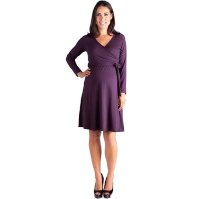 Target 24seven Comfort Apparel Maternity Chic V-Neck Long Sleeve Belted Dress-Purple-S
