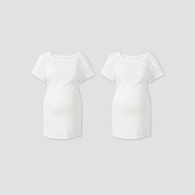 Target Short Sleeve Round Neck Non Shirred 2pk Bundle Maternity T-Shirt - Isabel Maternity by Ingrid & Isabel™ White M