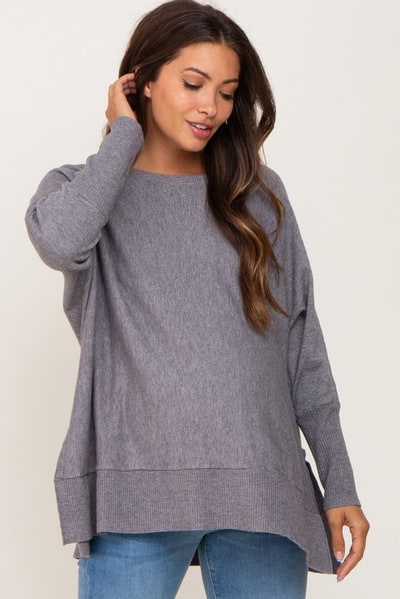 PinkBlush Heather Grey Dolman Sleeve Side Slit Maternity Sweater