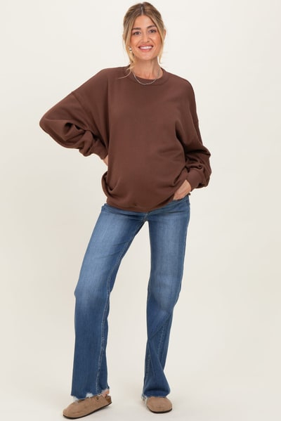 PinkBlush Navy Blue Fray Hem Straight Leg Maternity Jeans