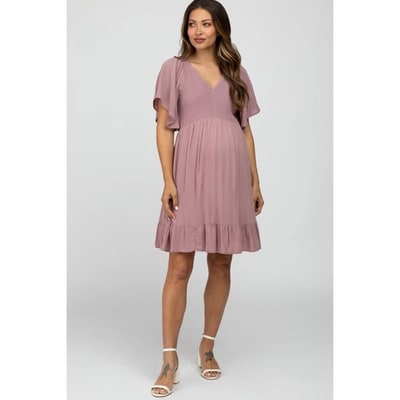 Target PinkBlush Mauve Smocked Front Ruffle Hem Maternity Dress Mauve Large