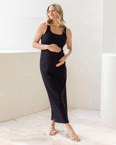 Angel Maternity Eliza Maternity Ribbed Tube Midi Dress In Black