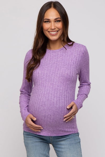 PinkBlush Lavender Ribbed Long Sleeve Maternity Top