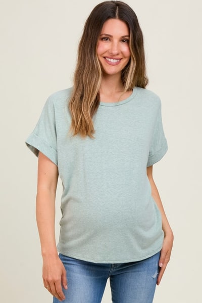 PinkBlush Light Olive Cuff Short Sleeve Maternity Top