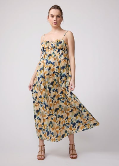 Ingrid & Isabel Watercolor Floral Print Poplin Maternity Maxi Dress