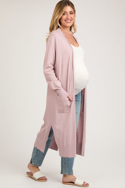 PinkBlush Light Pink Long Maternity Cardigan