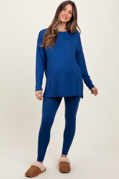 PinkBlush Navy Brushed Knit Maternity Oversized Top and Legging Set