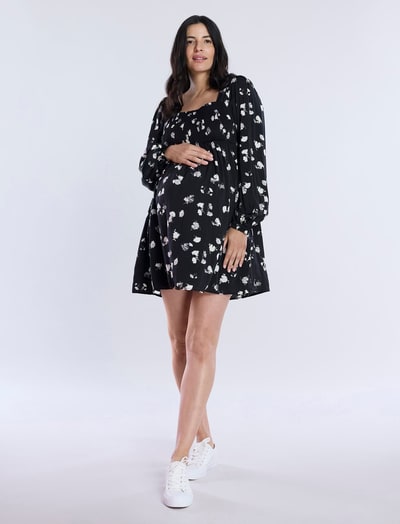 Motherhood Maternity Long Sleeve Smocked Babydoll Dress