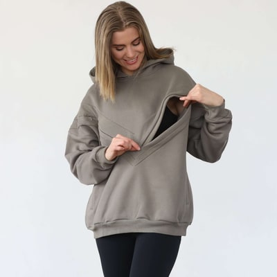 Milk & Baby Isabella Ultra Soft Oversized Nursing & Pregnancy Hoodie | Wood Ash