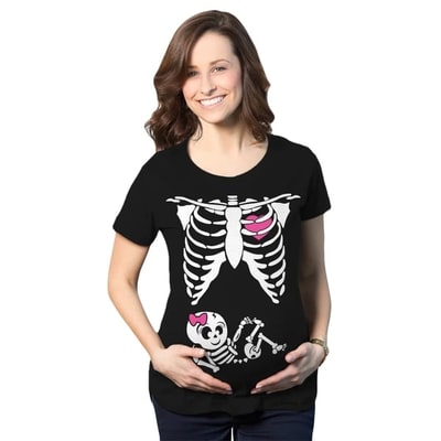 Target Maternity Baby Girl Skeleton Cute Halloween Pregnancy Bump T Shirt - Crazy Dog Maternity T Shirt For Halloween Season Black L