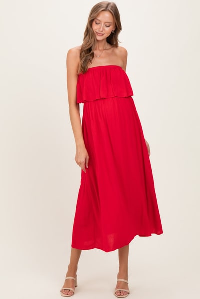 PinkBlush Ruby Woven Crinkle Flounce Strapless Maternity Maxi Dress