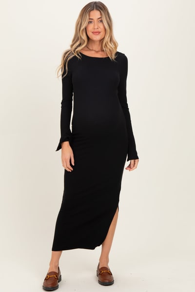 PinkBlush Black Scoop Back Long Sleeve Maternity Maxi Dress