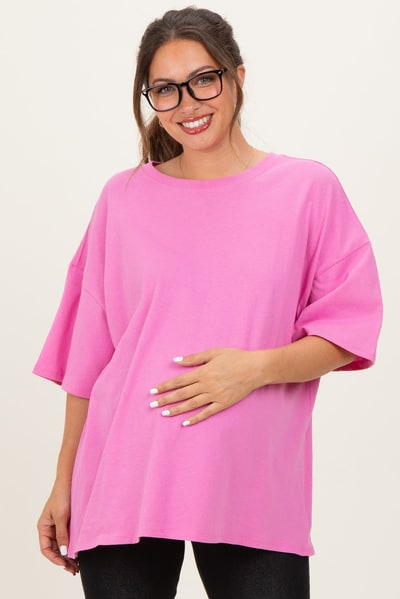 PinkBlush Candy Pink Cotton Oversized Maternity Tee
