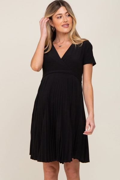 PinkBlush Black Pleated Maternity/Nursing Dress