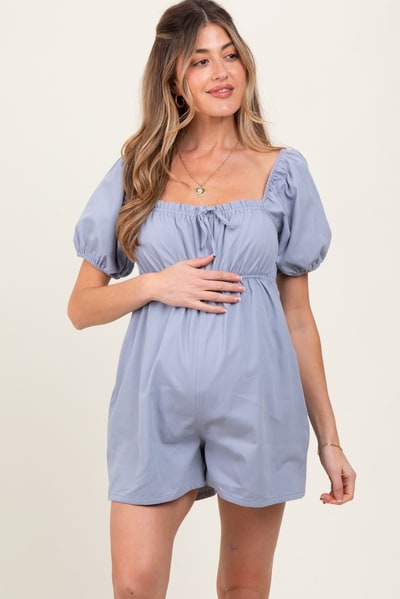PinkBlush Light Blue Front Tie Maternity Romper