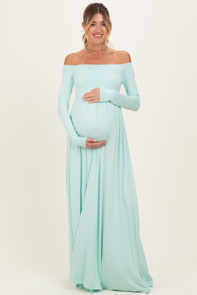 PinkBlush PinkBlush Mint Off Shoulder Maternity Maxi Dress