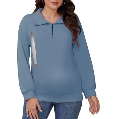 Target INSPIRE CHIC Women's Nursing Maternity Zipper Shirt Pregnancy Long Sleeves Polo Tops Breastfeeding Sweatshirt Medium Blue