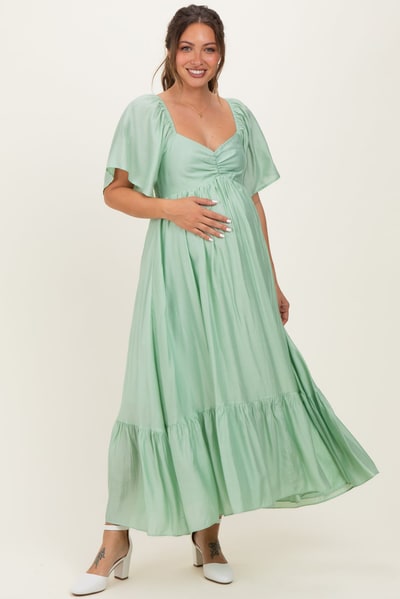 PinkBlush Mint Flutter Sleeve Ruffle Hem Maternity Midi Dress