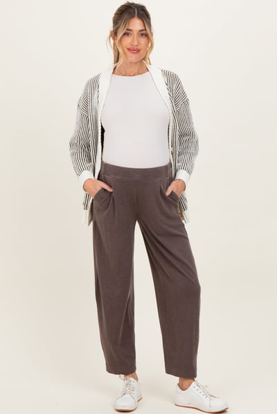 PinkBlush Brown Mineral Wash Pleated Maternity Lounge Pants