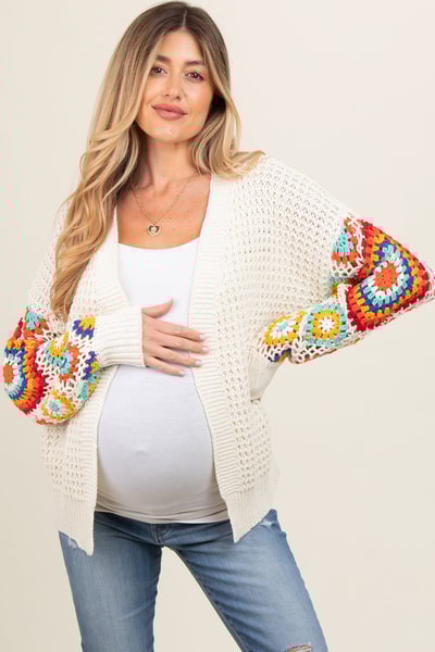 PinkBlush Cream Sleeve Crochet Maternity Cardigan