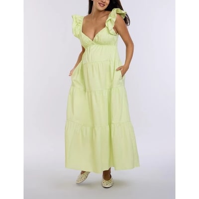 Target Women's Ruffle Sleeve Tie-Back Maxi Maternity Dress - Soft Lime - Size: X Small - Motherhood Maternity