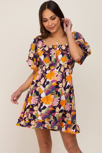 PinkBlush Multicolor Floral Pint Puff Sleeve Maternity Dress