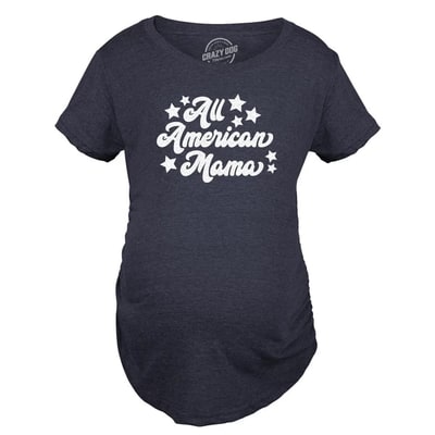 Target Maternity All American Mama T Shirt Cute 4th Of July Pregnancy Tee - Crazy Dog Maternity T Shirt For Fourth Of July Navy L