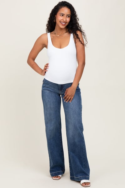 PinkBlush Navy Blue Vintage Wash Wide Leg Maternity Jeans