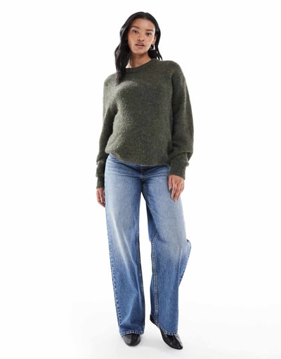 ASOS wide leg dad jeans in mid blue