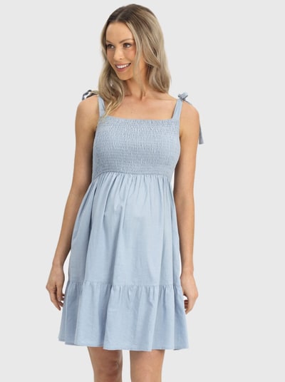 Angel Maternity Maternity Chambray Sleeveless Sundress in Light Blue