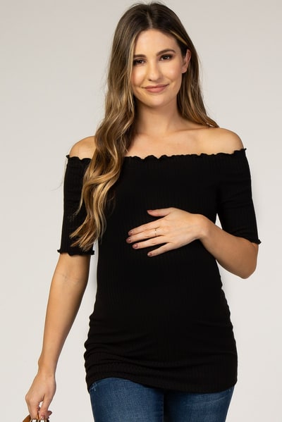 PinkBlush Black Off Shoulder Lettuce Maternity Top