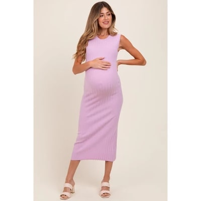 Target Pinkblush Light Pink Scalloped Ribbed Knit Sleeveless Maternity Midi Dress Medium