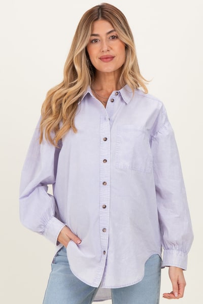 PinkBlush Lavender Button Down Lightweight Casual Maternity Shirt