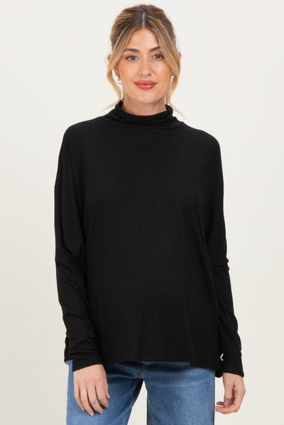 PinkBlush Black Draped Oversized Turtleneck Dolman Sleeve Maternity Top