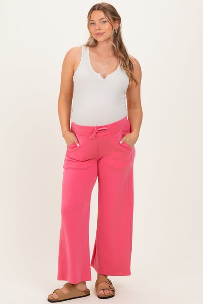 PinkBlush Fuchsia Ankle Wide Leg Maternity Lounge Pants