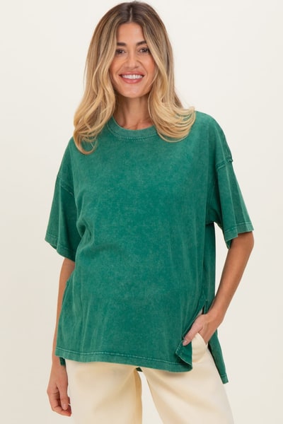 PinkBlush Green Washed Oversized Boxy Maternity Tee