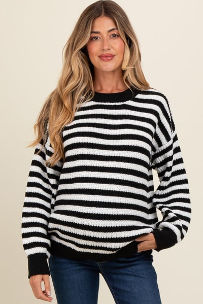 PinkBlush Black Striped Crew Neck Maternity Sweater