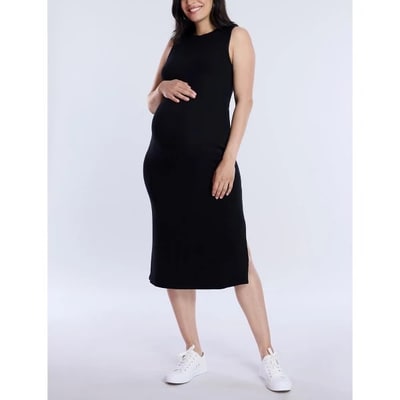 Target Women's Crew Neck Rib Knit Sleeveless Midi Dress - Black - Size: Small - Motherhood Maternity