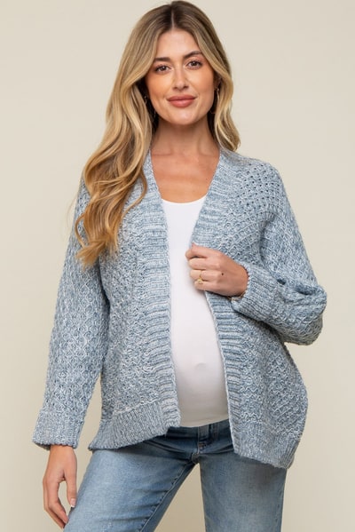 PinkBlush Blue Knit Cuffed Maternity Cardigan