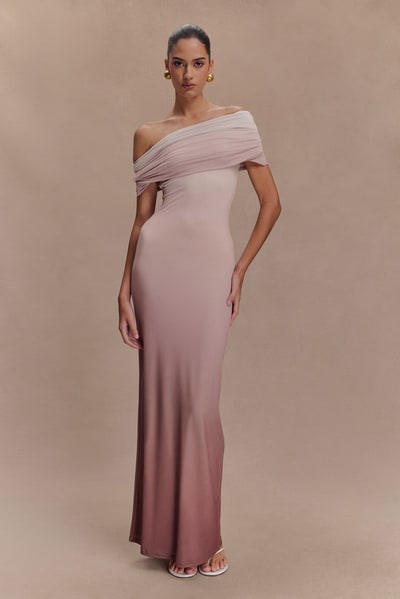 MESHKI Cassandra Off Shoulder Slinky Maxi Dress - Neutral Ombre