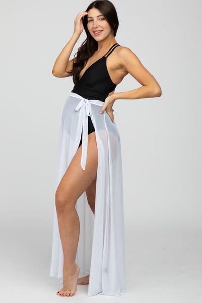 PinkBlush White Mesh Maternity Wrap Cover Up