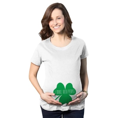 Target Maternity I Make Green People Funny St. Patrick’s Day Reveal Pregnancy T Shirt - Crazy Dog Maternity T Shirt for Saint Patrick's Day White S