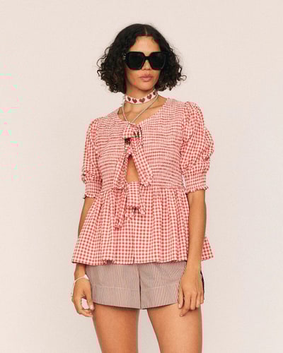 For The Creators Maude Red Gingham Tie Top