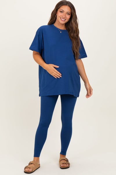 PinkBlush Navy Oversized Crewneck Short Sleeve and Legging Maternity Set