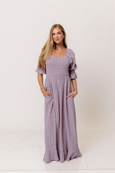 Worth Collective Sienna 100% Cotton Puff Sleeve Maxi Dress in Wisteria Foliage - Bump Friendly