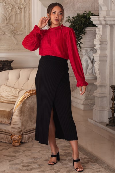 PinkBlush Black Ribbed Knit Wrap Maternity Maxi Skirt