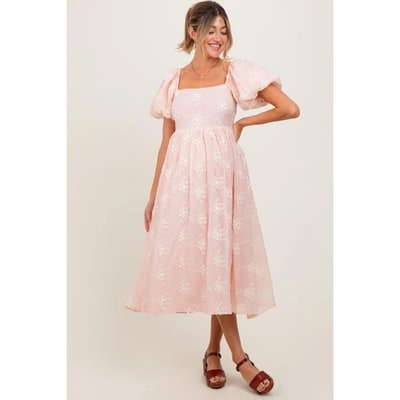 Target PinkBlush Pink Textured Maternity Midi Dress Pink Small