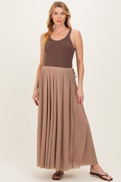 PinkBlush Oatmeal Mesh Maternity Maxi Skirt